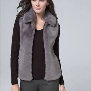 White House Black Market Gray Faux Fur Vest